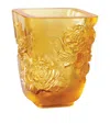 Lalique Peonies Vase In Orange