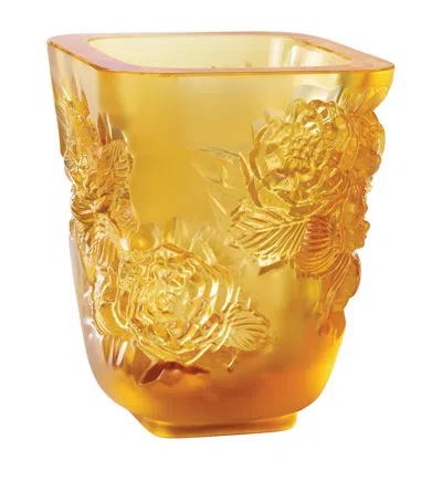 Lalique Peonies Vase In Orange