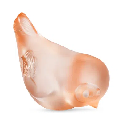 Lalique Piou Piou Head Down Crystal Figure, Coral In Orange
