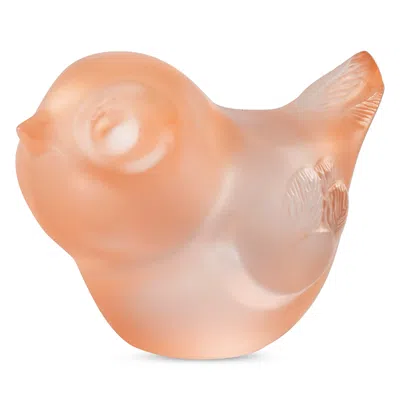 Lalique Piou-piou Head Up Crystal Sculpture With Coral Patina In Orange