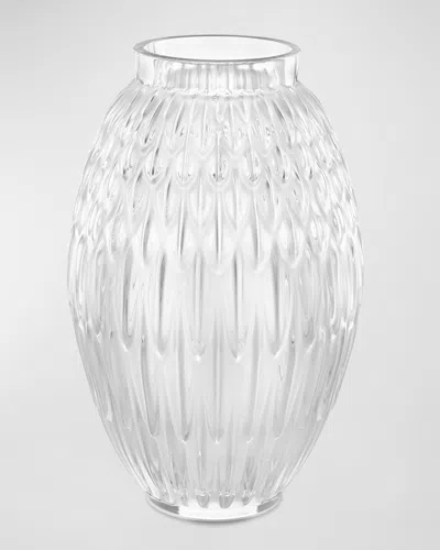 Lalique Plumes Clear Crystal Vase In Transparent