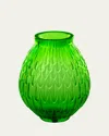 Lalique Plumes Small Crystal Vase (14,7cm) In Green