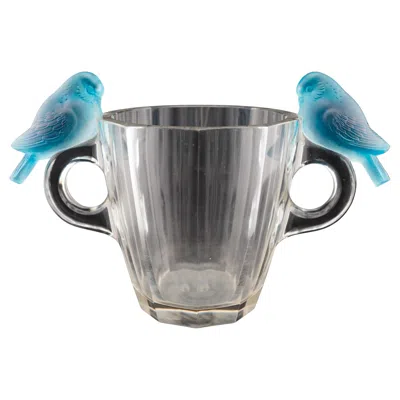 Pre-owned Lalique R.  "deux Pigeons" Vase Art Deco Period, Blue Patina Birds