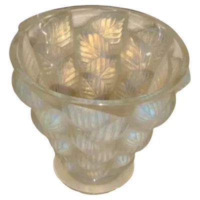 Pre-owned Lalique Rare Exquisite Elaborate 1927 Designed  France Opalescent Leaf Vase In Brown