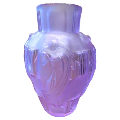 Pre-owned Lalique Rare Exquisite Estate Art Deco Four Seasons Amethyst Purple Frosted Glass Vase