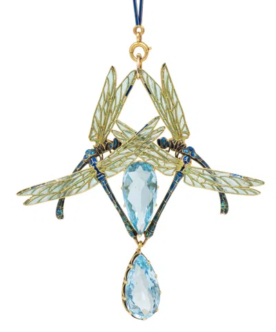 Pre-owned Lalique Rene  1903 Aquamarine Enamel 18k Gold Antique Four Dragonflies Necklace In Multi