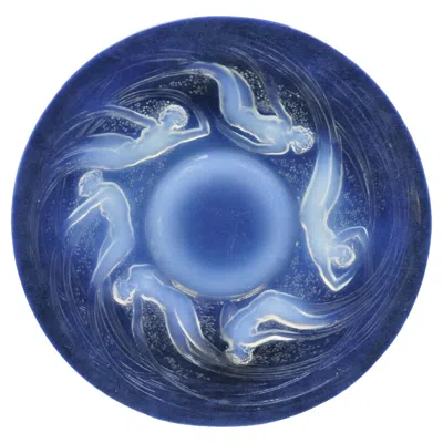 Pre-owned Lalique René  Ondines Opalescent Glass Swimming Mermaids French Dish Plate In Blue