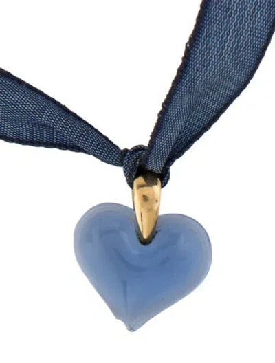 Pre-owned Lalique Ribbon & Crystal Heart Pendant Necklace, 33" In Blue