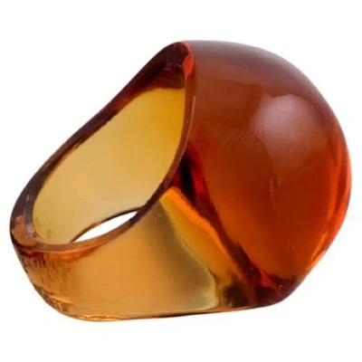 Pre-owned Lalique Ring In Amber Colored Art Glass, 1980s In Brown