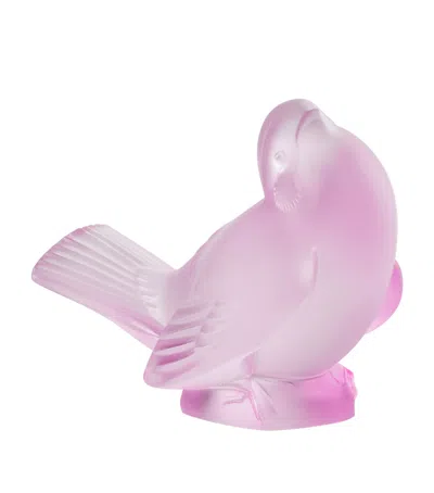 Lalique Rose Nebula Sparrow Sculpture In Pink