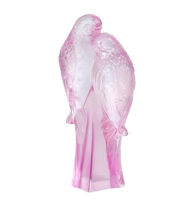 Lalique Rose Nebula Two Parakeets Sculpture In Pink