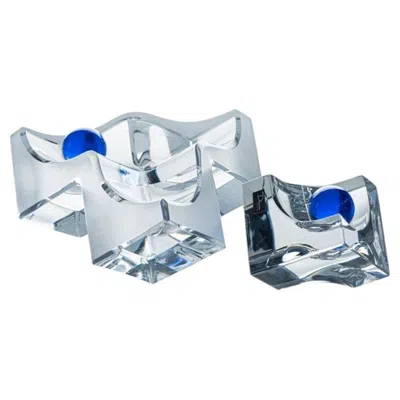 Pre-owned Lalique Set Of 2 Daum Vide Frosted Crystal Cubist Bowls, France 1980 In Gray