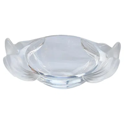 Pre-owned Lalique Signed French  Glass Bowl With Flowered Details In Gray
