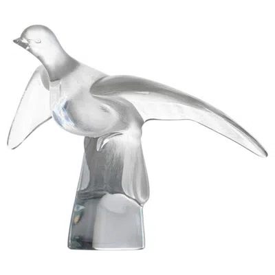 Pre-owned Lalique Signed Frosted Crystal Dove In Flight Sculpture, France In Gray