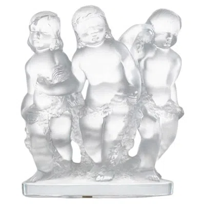 Pre-owned Lalique Signed Frosted Crystal Sculpture Luxembourg 3 Children, France In Gray