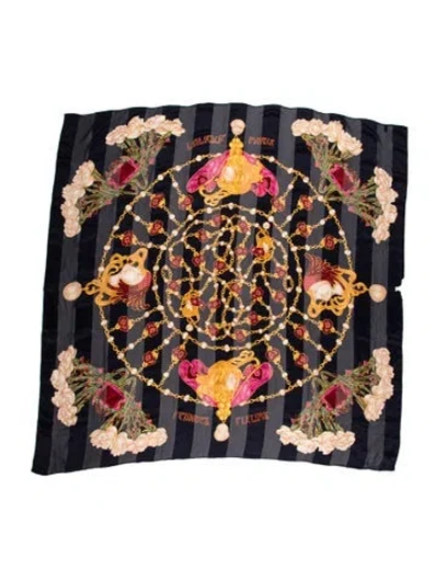 Pre-owned Lalique Silk Floral Print Scarf In Blue