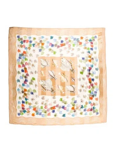 Pre-owned Lalique Silk Floral Print Scarf In Neutral