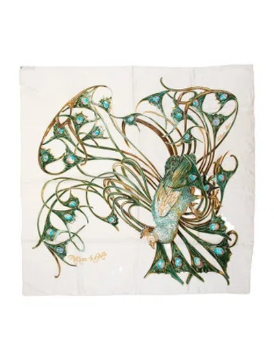 Pre-owned Lalique Silk Graphic Print Scarf In Neutrals