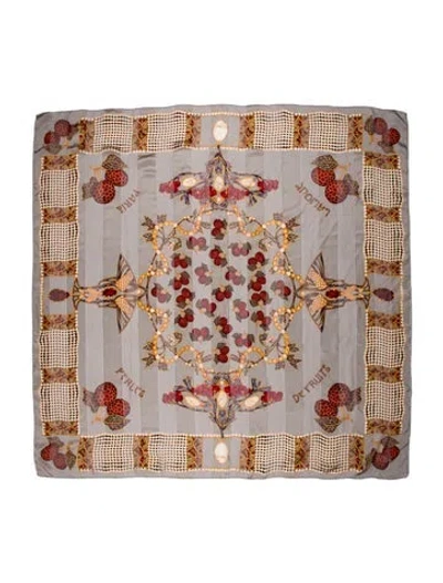 Pre-owned Lalique Silk Printed Scarf In Gray