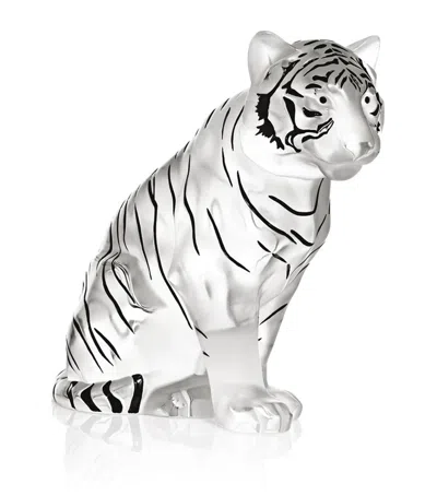 Lalique Sitting Crystal Tiger Sculpture In Transparent
