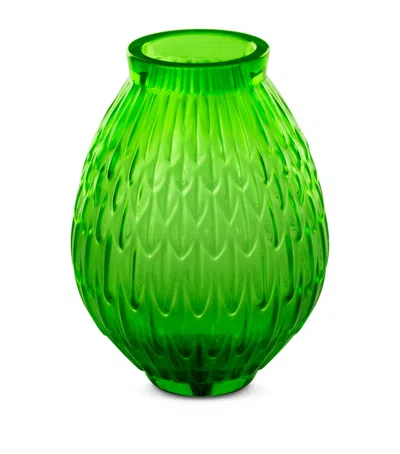 Lalique Small Crystal Plumes Vase In Green