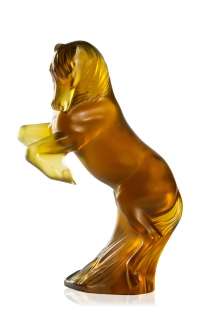 Lalique Small Prancing Horse Crystal Sculpture In Brown