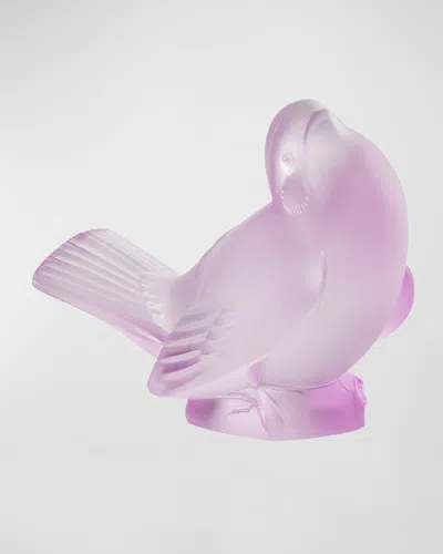 Lalique Sparrow With Head Up Crystal Figure, Pink Luster In Purple