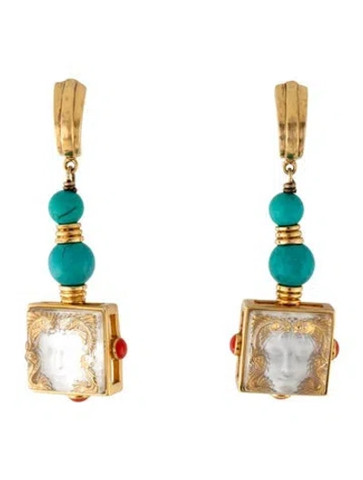 Pre-owned Lalique Stone, Lacquer & Crystal Arethuse Drop Earrings In Blue/clear/red