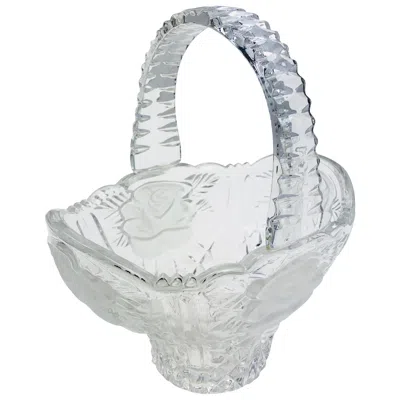 Pre-owned Lalique Style French Crystal Candy Dish With Handle In Gray