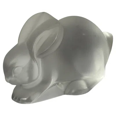 Pre-owned Lalique Stylized Frosted Crystal Rabbit Sculpture / Paperweight By  In Gray