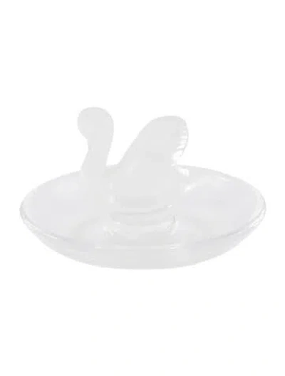 Pre-owned Lalique Swan Crystal Ring Dish In Transparent