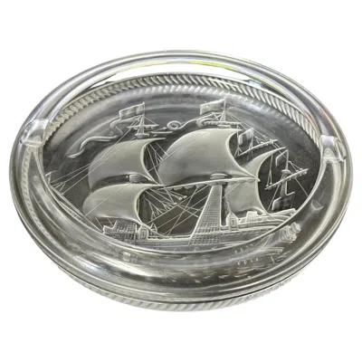 Pre-owned Lalique Three Masted Santa Maria Sailboat Crystal Cigar Ashtray By , Signed In Gray
