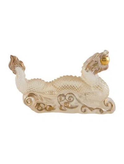 Pre-owned Lalique Tianlong Dragon Sculpture In Gold