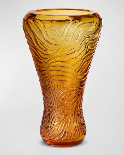 Lalique Crystal Tiger Vase (45cm) In Yellow