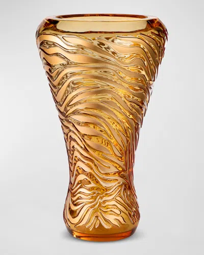 Lalique Tiger 18" Vase, Amber/gilded Coating In Yellow