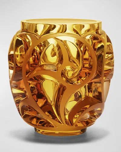 Lalique Tourbillons Amber Vase In Gold