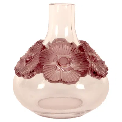 Pre-owned Lalique Vase Atossa By , Crystal With Heat-applied Lavender Flowers, France 1972. In Purple