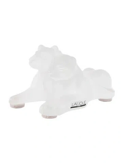 Pre-owned Lalique Vintage Crystal Tambwee Lion Cubs Figurine In Clear