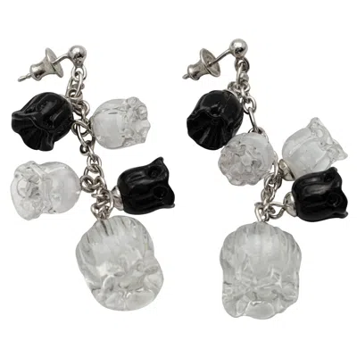 Pre-owned Lalique Vintage  Black And White Crystal And Silver Earrings