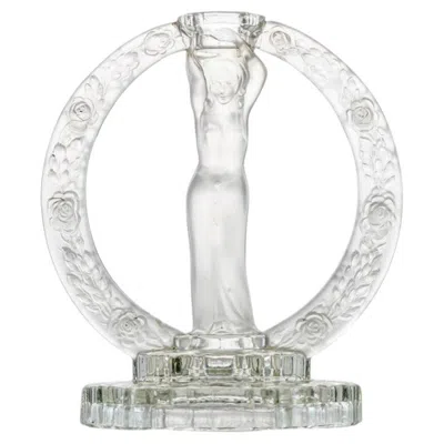 Pre-owned Lalique Woman With Roses Candle Holder, France In Gray