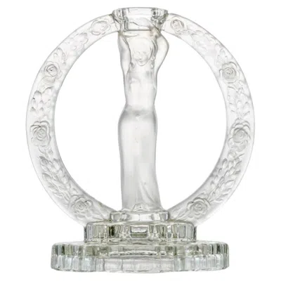Pre-owned Lalique Woman With Roses Candle Holder, France In Gray