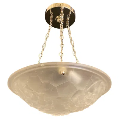 Pre-owned Lalique Wonderful French Mid Century Art Deco Glass Bowl Polished Nickel Light Fixture In Sand