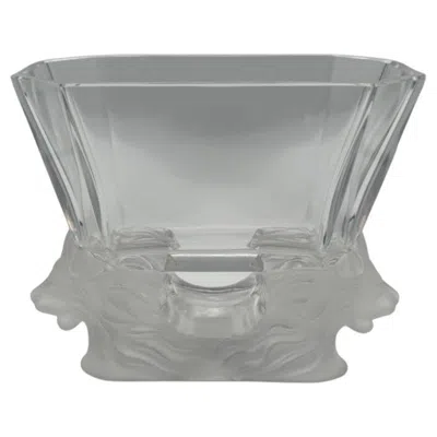 Pre-owned Lalique Wonderful  France Venise Double Lion Head Octagonal Crystal Bowl Vase In Transparent