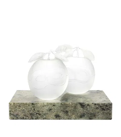 Lalique X René Magritte Masked Apples Sculpture In White