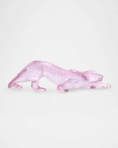 Lalique Zeila Pink Luster Panther Figure In Purple