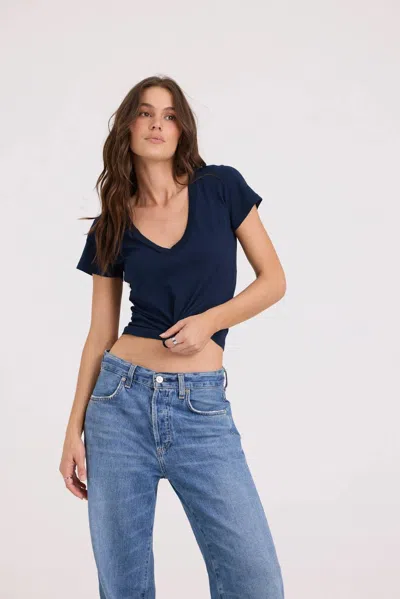 Lamade Arlo V Neck Short Sleeve Tee In Dark Night In Blue