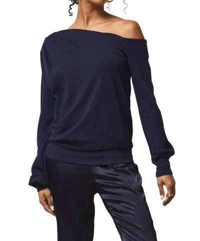 Lamade Audrey One Shoulder Pullover Top In Navy Blue