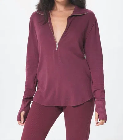 Lamade Bonfire Zip Up Turtleneck Top In Wineberry In Grey