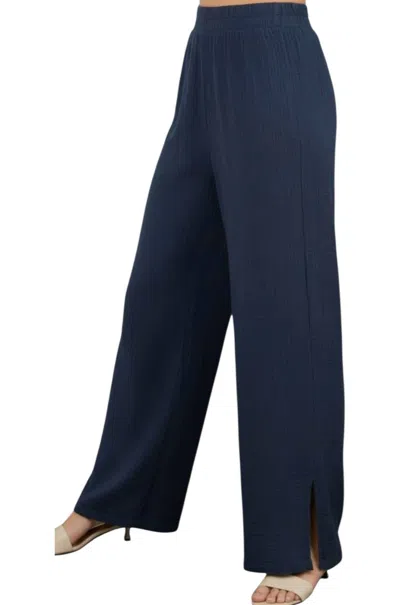 Lamade Breezy Gauze Pant With Side Slit In Dark Night In Animal Print