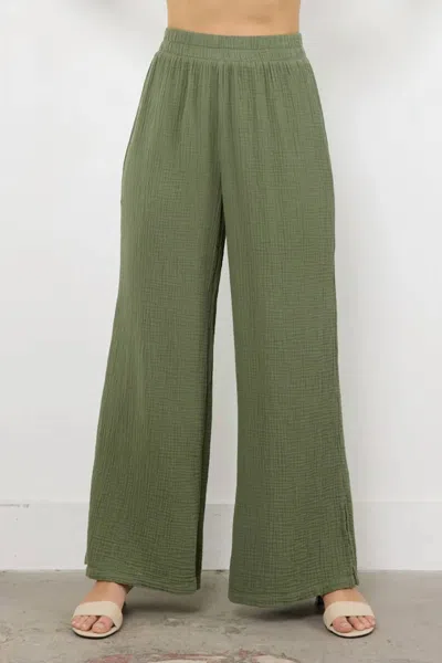 Lamade Breezy Gauze Pant With Side Slit In Sage In Green